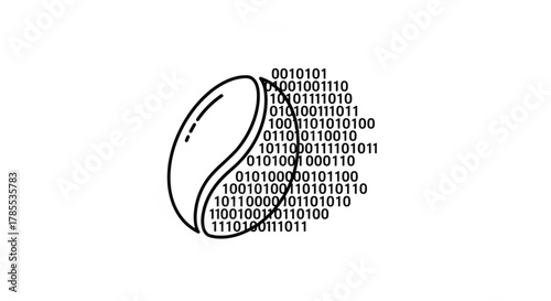 Coffee bean with binary code, representing digital coffee, datadriven agriculture, or the internet of things