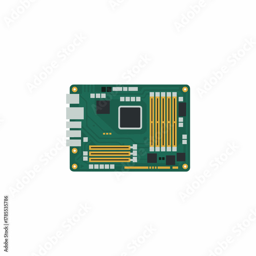 Flat Illustration of a Hardware Motherboard Component