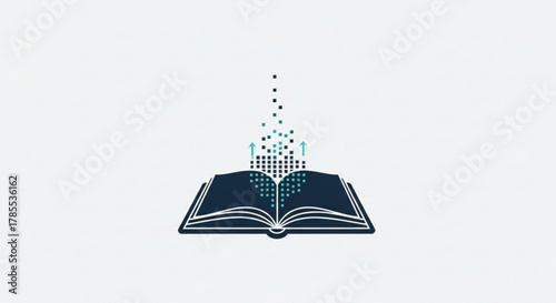 Data science and machine learning concept with open book and digital information flow vector illustration