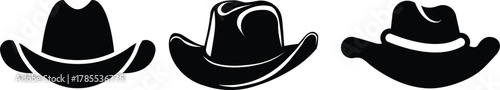 Cowboy hat icon set.west illustration sign collection.Uncle Hat Cut File, Daddy's Hat Stencil, Rodeo Vector, Howdy Clipart.Texas symbol or logo.Cowboy hat icon in silhouette style vector art illustrat
