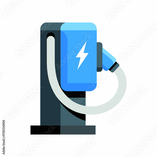 Flat Illustration of a Charging Post for Eco Cars