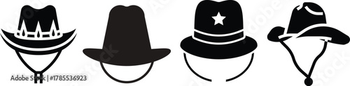 Cowboy hat icon set.west illustration sign collection.Uncle Hat Cut File, Daddy's Hat Stencil, Rodeo Vector, Howdy Clipart.Texas symbol or logo.Cowboy hat icon in silhouette style vector art illustrat