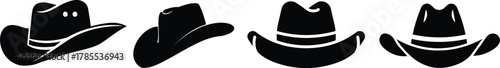 Cowboy hat icon set.west illustration sign collection.Uncle Hat Cut File, Daddy's Hat Stencil, Rodeo Vector, Howdy Clipart.Texas symbol or logo.Cowboy hat icon in silhouette style vector art illustrat