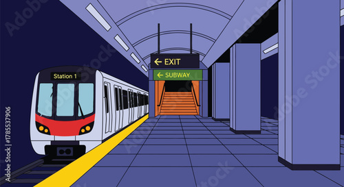 Subway train station platform illustration vector graphic art