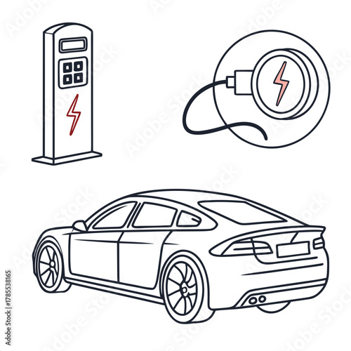Electric car charging at station vehicle connected to charger renewable energy source eco friendly transport future of transportation green technology