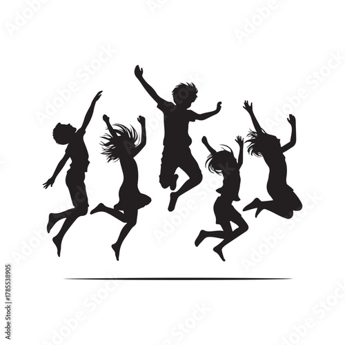 kids jumping vector silhouette clip art logo design illustration. kids enjoying icon collection