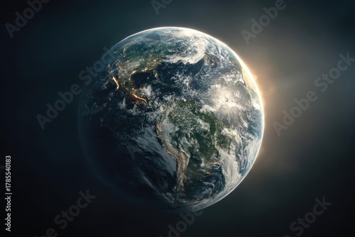 Wallpaper Mural Vibrant planet earth illuminated by a soft golden sunrise showcasing continents and clouds against the vastness of space Torontodigital.ca