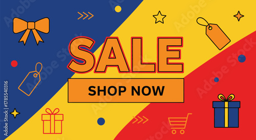 Shop now sale promotion banner vector template design graphic