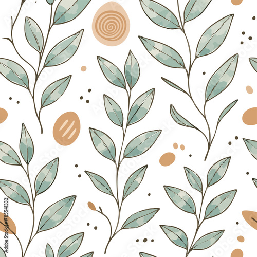 Add a breath of fresh air to your project with this seamless botanical pattern. Gentle watercolor leaves and boho elements in soft earthy tones create an elegant, organic feel. Truly captivating