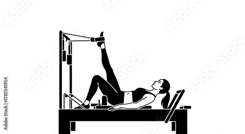 Pilates reformer workout woman fitness exercise illustration art