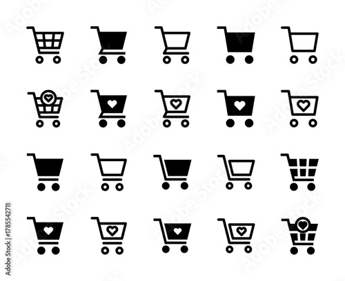 20 Shopping Cart and Wishlist Icons Line and Solid style for Ecommerce Purchase