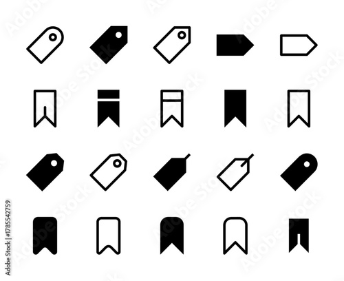 20 Tag and Bookmark Icons Line and Solid style for Content Organization