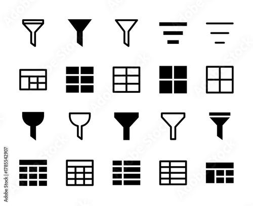 20 Filter and Table Icons Line and Solid style for Data Organization