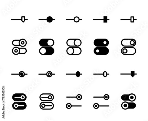 20 Slider and Switch Icons Line and Solid style for UI Controls