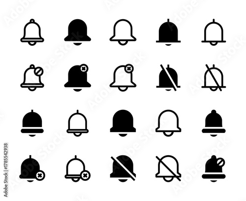 20 Notification Bell Icons Line and Solid style for Status Alerts