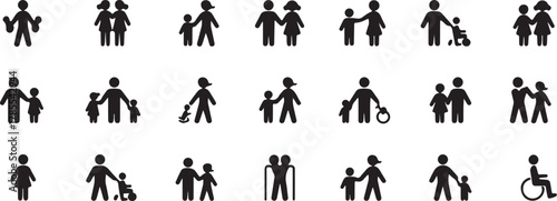 Inclusive family icons showcase diversity, celebrating love and connection across generations and abilities, perfect for modern designs and social campaigns