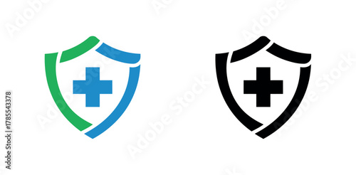 A shield with a medical cross symbolizes health insurance and protection against illness.