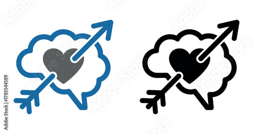 Icon representing a heart pierced by an arrow within a speech bubble, symbolizing love or affection.
