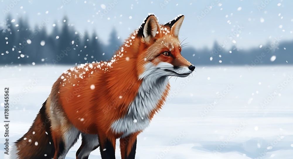 Fototapeta premium Fox in Winter Wonderland - A Snowy Wildlife Portrait.
