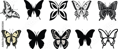 AI generated vector illustration of
 black and white butterfly silhouette vector set