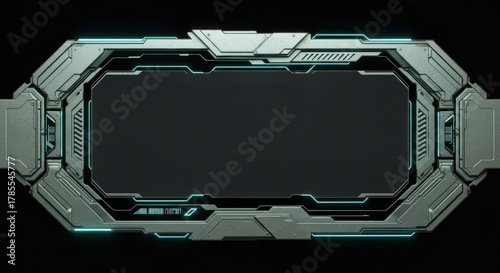 Futuristic digital frame design featuring sleek metallic edges and glowing blue accents for tech visuals