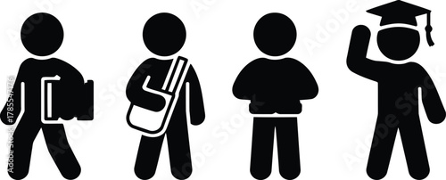 Pictogram Series Students Progressing From Books to Graduation Cap, Stages of Education Concept