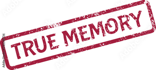 A rustic red rubber stamp mark distinctly displays the powerful phrase TRUE MEMORY on a clear surface