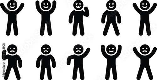 Stick Figure Emotions A Black and White of Happy and Sad Icons