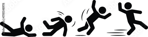 Stick Figure Falling Sequence From Ground to Getting Up and Walking Again