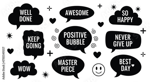 Motivational speech bubbles collection, positive affirmations for inspiration