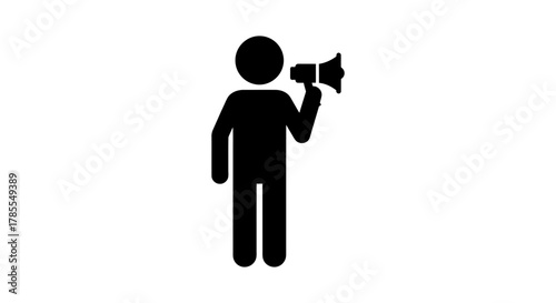 Passionate stick figure using megaphone to amplify a powerful message icon