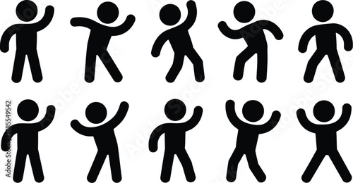Stick Figure People Icons Dancing and Celebrating Illustration on White Background for Creative Design