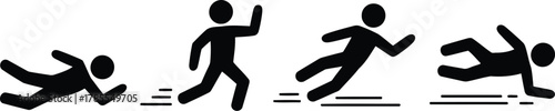 Stick Figure Sequence Depicts Running, Tripping, Falling Black Silhouettes Showing Loss of Balance