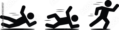 Stick Figure Sequence Running, Slipping, and Falling Down Illustration on White Background