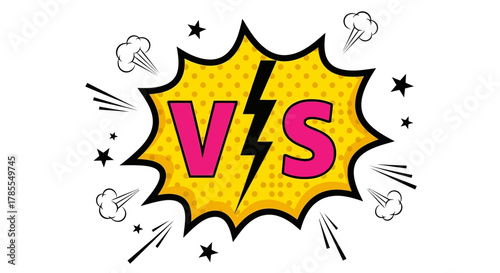 Dynamic VS battle concept with vibrant pink typography and comic book style