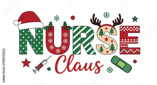 Nurse Claus festive design perfect for holiday healthcare apparel creations