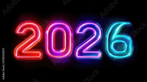 Neon colors illuminate the year 2026 in vibrant digital display