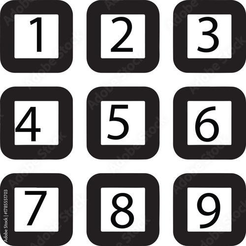 Nine rounded square grid vector icon for user interface menu or app launcher on a dark background