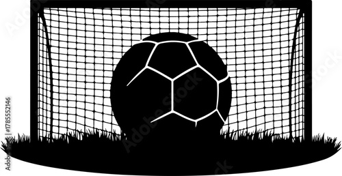 soccer ball in goal net silhouette