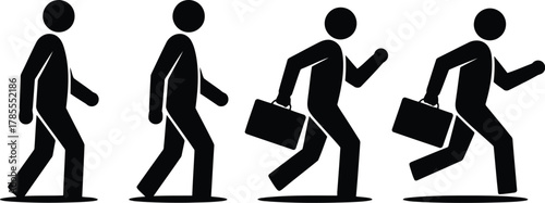 Stick Figures Walking and Running with Briefcase Business People Progression, Urgency, and Deadline