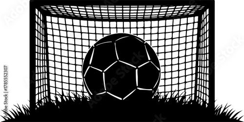 soccer ball in goal net silhouette