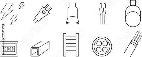 Electrical line art icon set