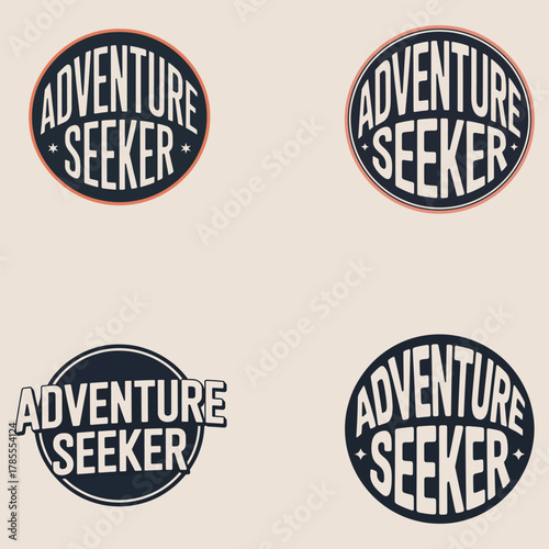 Four variations of the text " Adventure Seeker" in an oval shape typography lettering