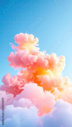Pink, peach, and yellow clouds under a light blue sky