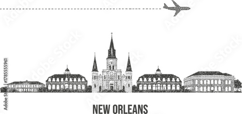 New Orleans Skyline with Airplane Trail
