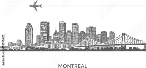Montreal Skyline Silhouette with Airplane