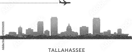 Tallahassee Skyline with Airplane and Dotted Flight Path