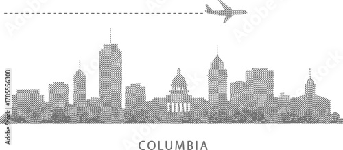 Columbia Skyline with Airplane and Dotted Line