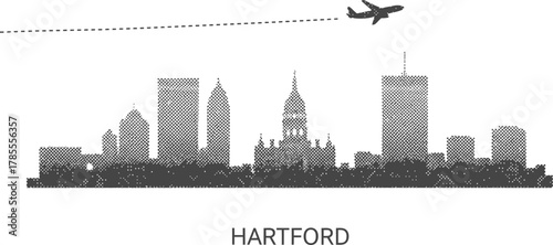 Hartford Skyline with Airplane Silhouette and Dot Pattern