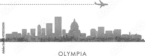 Olympia Washington City Skyline with Airplane and Dash Line